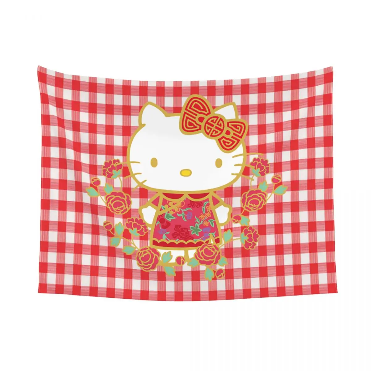 Customized Hippie Hello Kitty Happy New Year Tapestry Wall Hanging Room Decor Tapestries Dorm Decoration