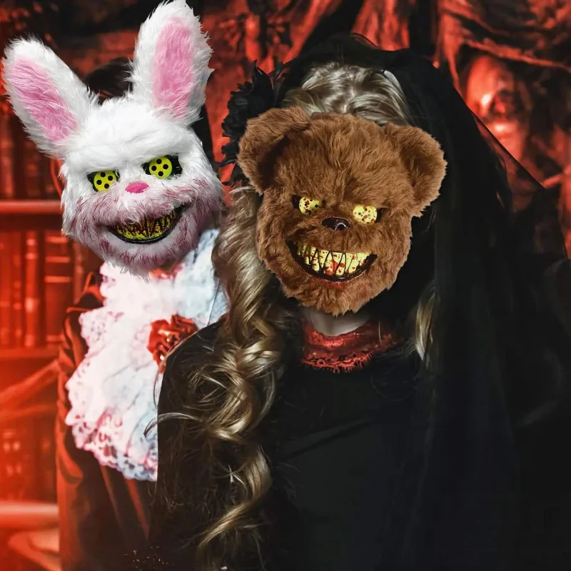 Bloody Plush Bunny Mask Halloween Ghost Festival Mask realistico Bloody Bear copricapo Performance Prop Halloween Horror Mask