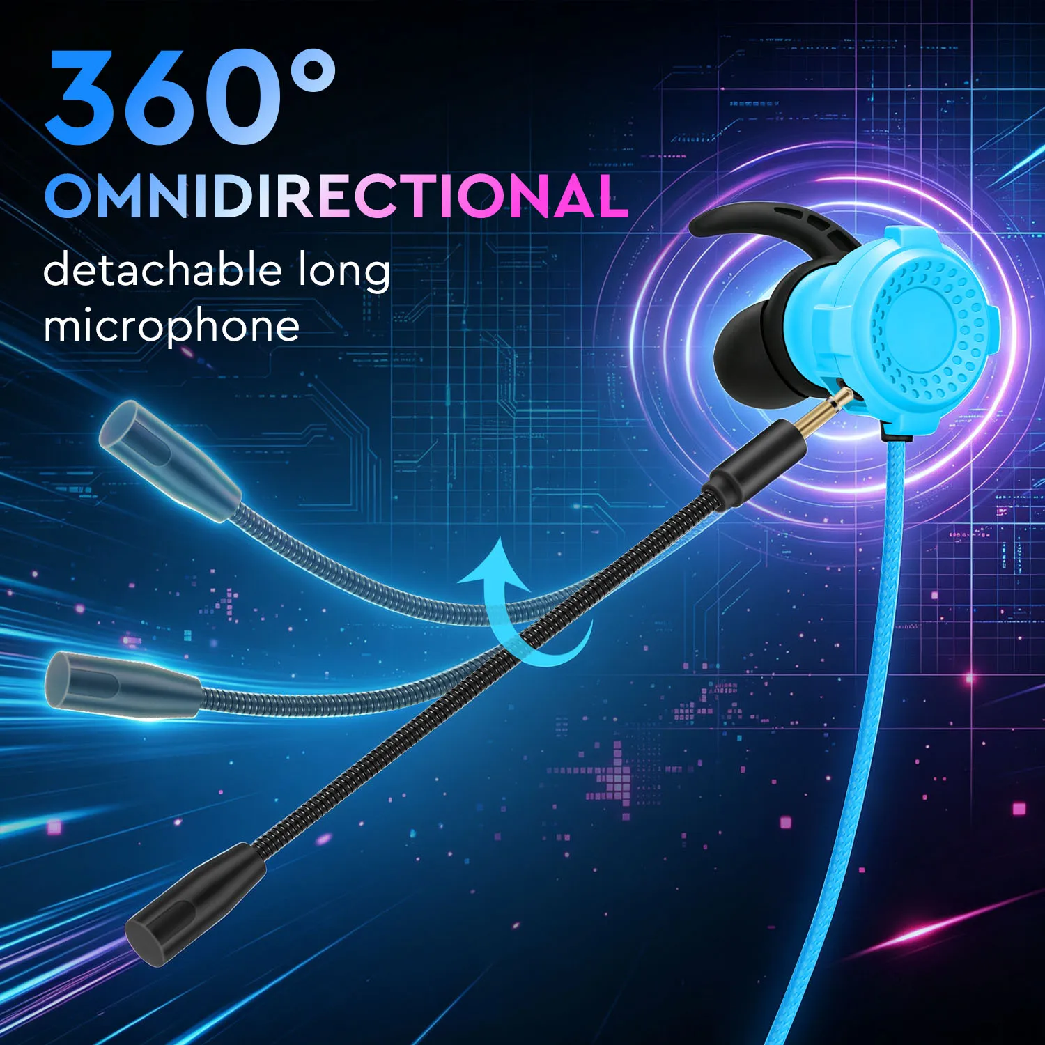 In-ear Wired Gaming Headset, Nylon Braided Cable, Detachable Long Mic, Sound Localization, 3.5mm & Type-C, for PC, Phone, Switch