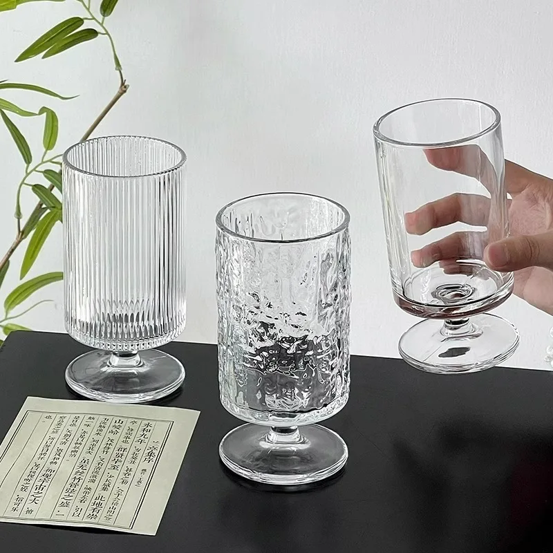 Creative Straight Juice Cup, Tree Pattern High-heeled Glass Cups, Transparent Cocktail Glasses Cup, Japanese Drink Bubble Cup