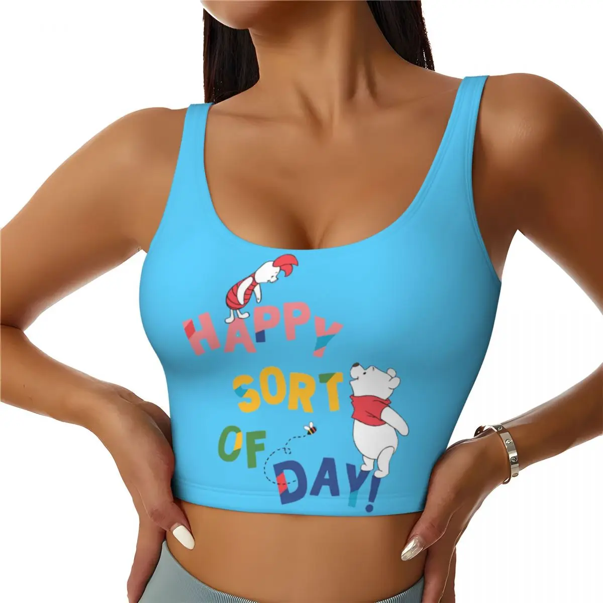 Custom High Impact Pooh And Piglet Happy Sort Of Day! Sports Bra for Women Gym Workout Yoga Crop Top