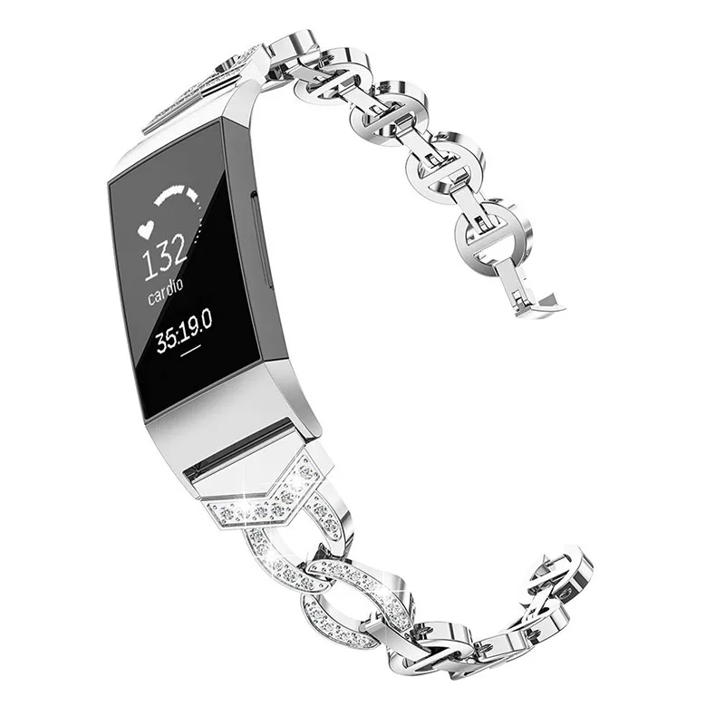 Essidi Dành Cho Fitbit Charge 2 3 4 5 Vòng Tay Dây Thép Không Gỉ Bling Nữ Dây Đồng Hồ Vòng Thay Thế Cho Sạc 3 SE Correa