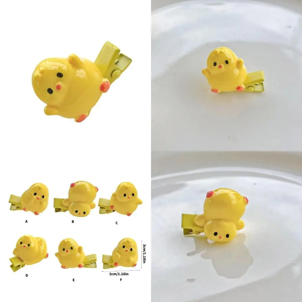 

652F Yellow Cartoon Animal Hair Clip for Girls Kid Barrettes Chicken Handmade Hairpins Cartoon Hairpins