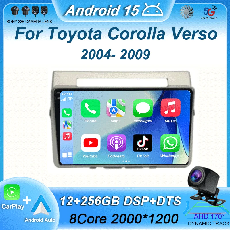 Carplay Auto Car Radio For Toyota Corolla Verso 2004 2005 2006 2007 2008 2009 Android 15 Multimedia Player Stereo 2Din GPS DVD