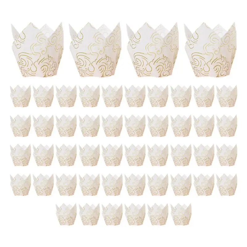 ABUL-50PCS Newspaper Style Cupcake Liner Baking Cup For Wedding Party Tulip Muffin Cupcake Paper Cup Oilproof Cake