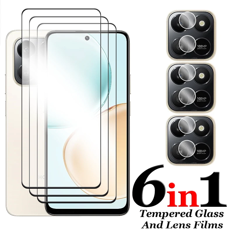 

6in1 For Honor X7d Glass For Honor X7d 4G 5G Tempered Glass 2.5D Full Cover Glue HD Screen Protector For Honor X7d 4G Lens Film