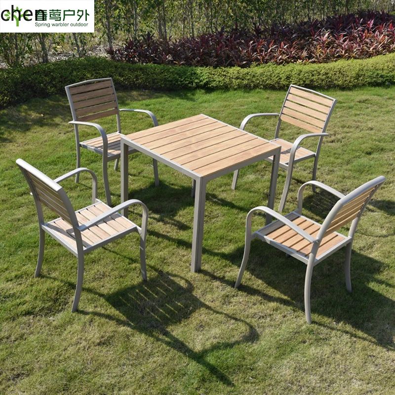 

LXC Outdoor Plastic Wood Cast Aluminum Table and Chair Set for Outdoor Balcony Garden Leisure Light Luxury Waterproof Sunproof