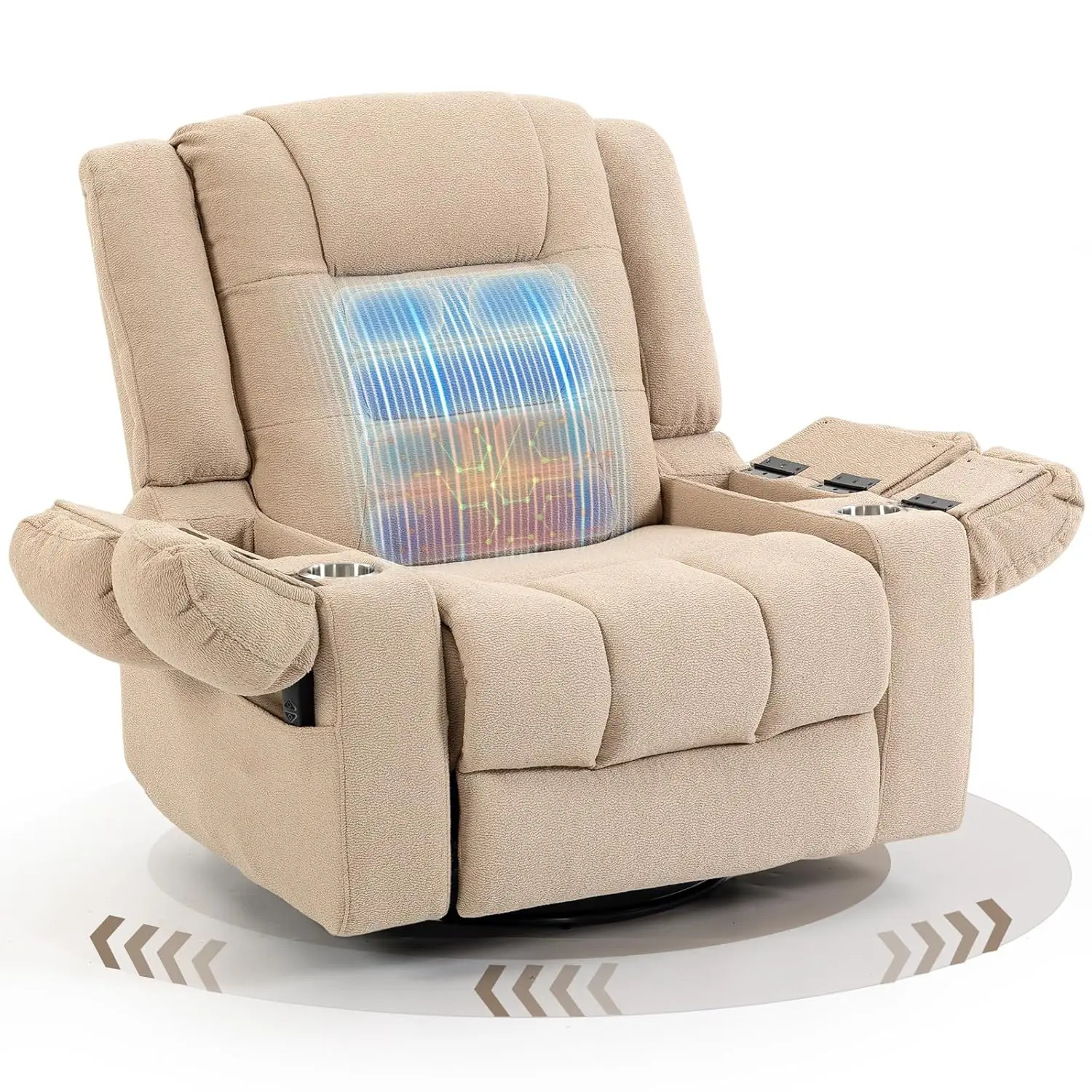 

Massage Heat Power Recliner Swivel Glider USB Storage Armrest Cup Holder Living Room Nursery Camel, Customized