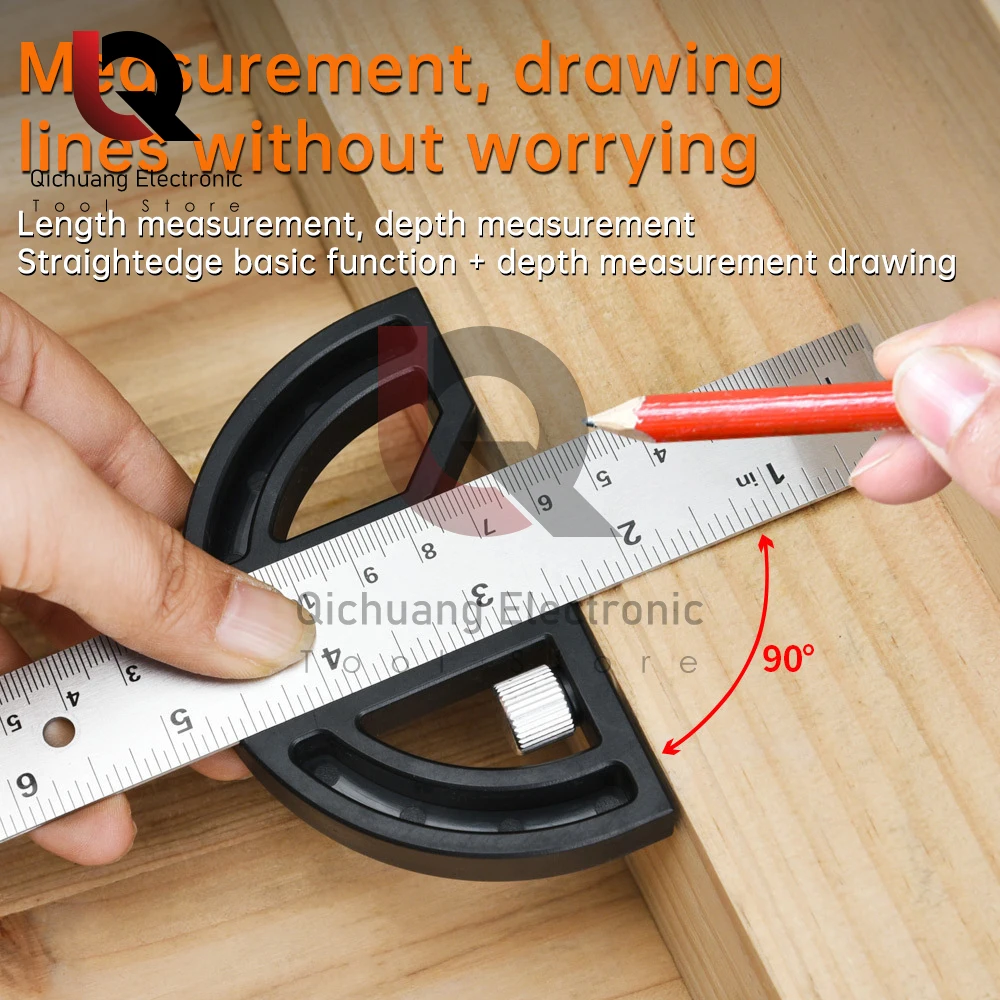 1pc 8 Inch Angle Ruler Adjustable Multi-Angle Ruler Metric & inch Right Protractor Tools T-Type Ruler Woodworking Accessories