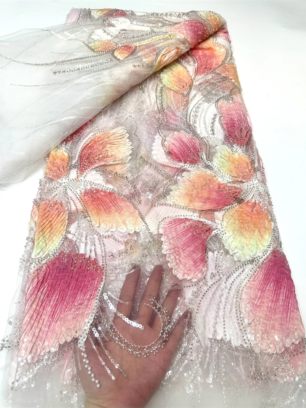

New arrivals,3D Lace,Beads Flowers Embroidery French tulle net, Sequined African Fabric Lace, Party dresses .Weddings,Shirt 2026