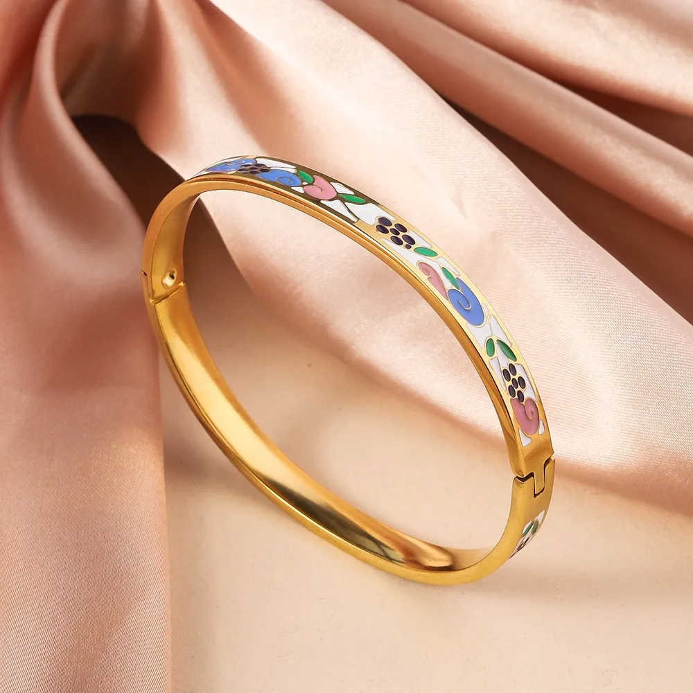 Titanium steel bracelet, exquisite geometric shape, oil dripping fashion, stainless steel enamel bracelet jewelry - view 3