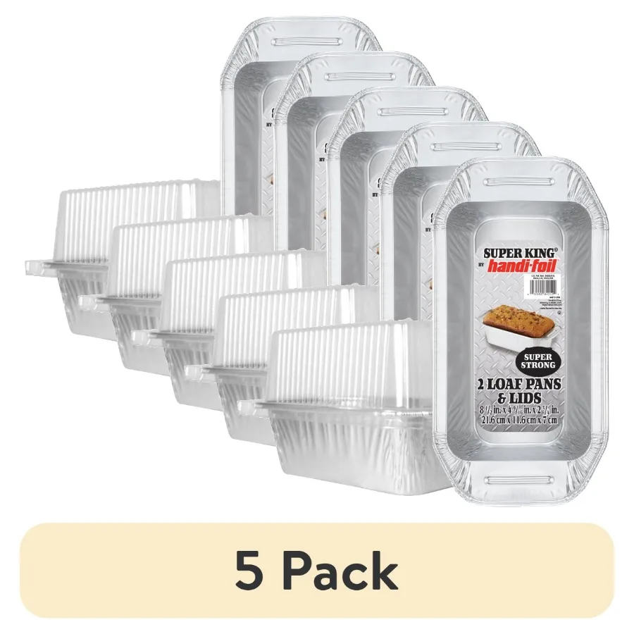 5 pack 8.5" x 4.56" Super King Aluminum Foil Loaf Pan with Handles with Lid (2 Pack)