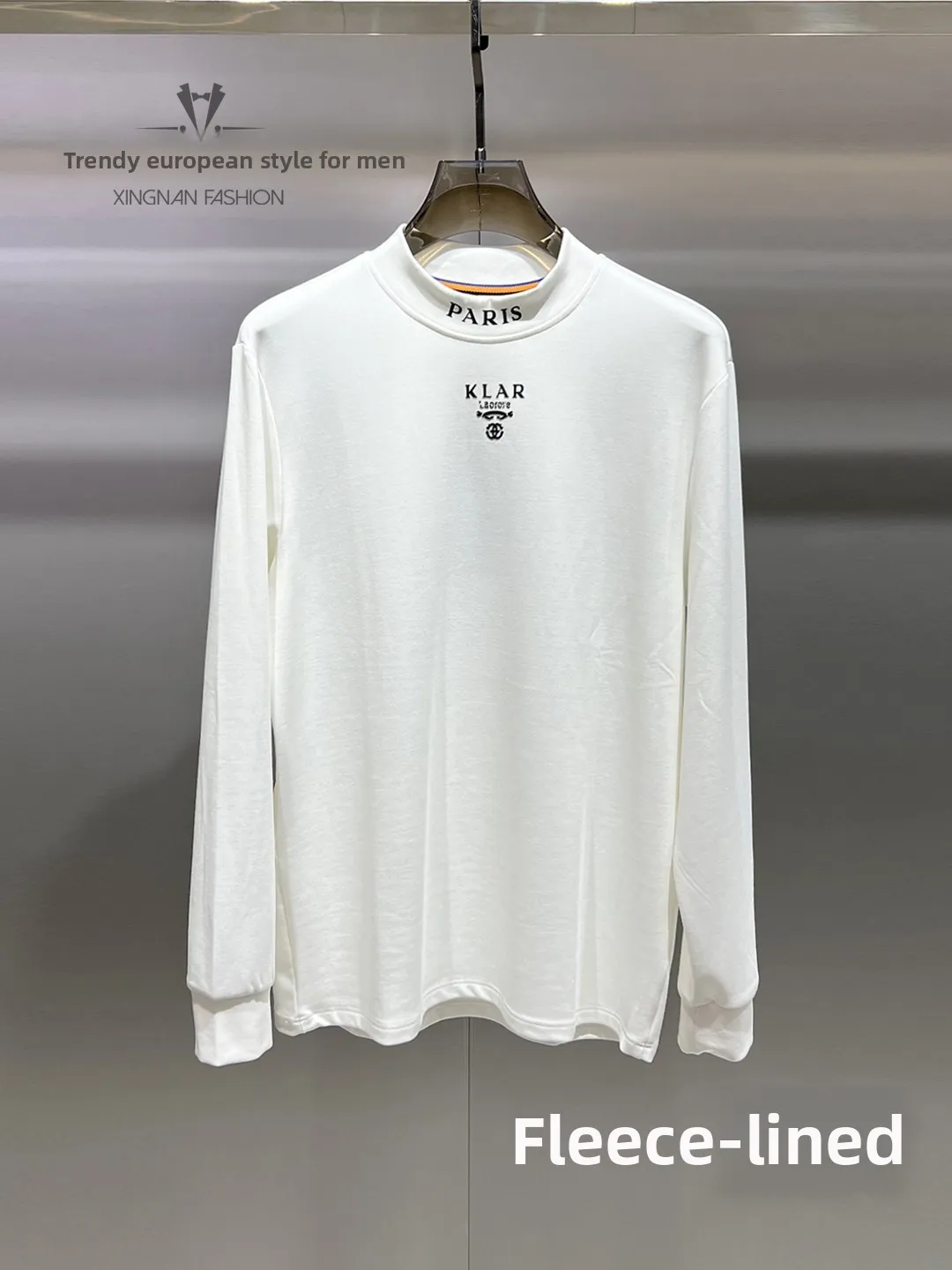 

Теплая мужская базовая футболка с высоким воротником и принтом, модный простой дизайн, зимнее термобелье