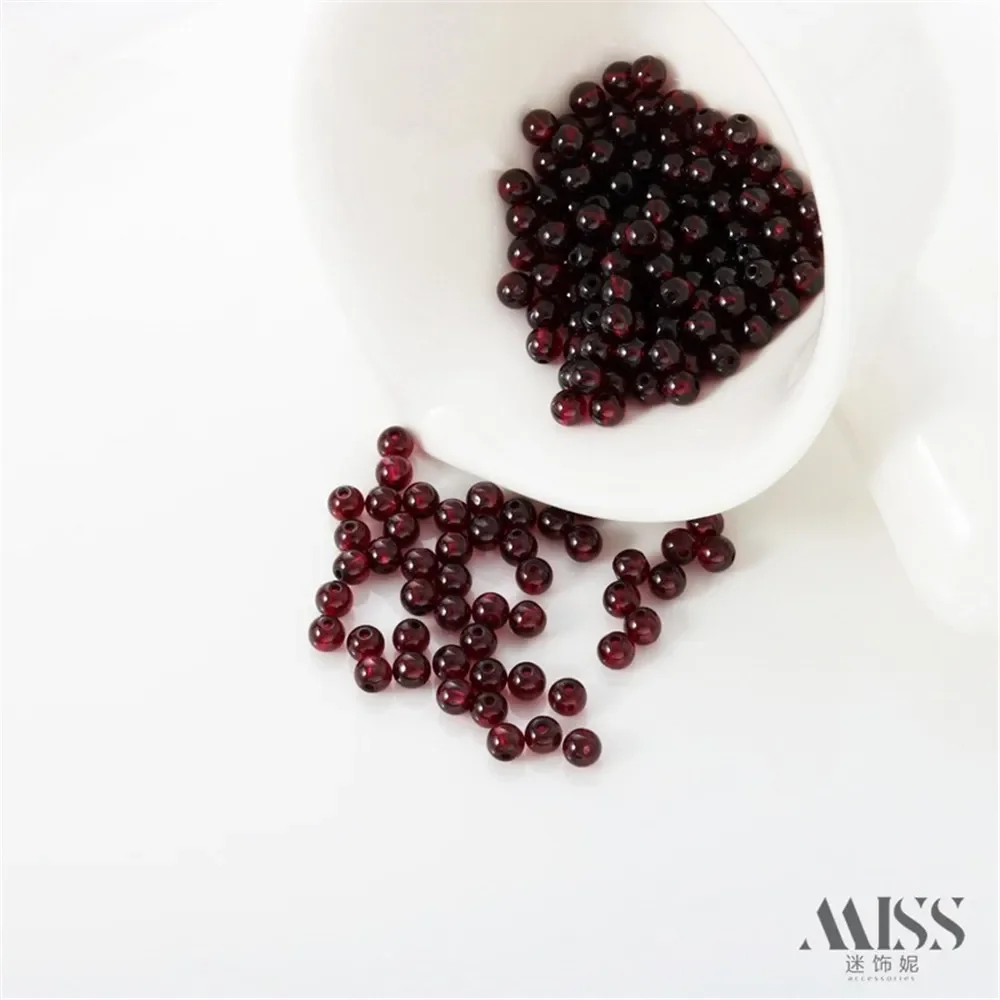 Natural Rough Stone Round Beads Unoptimized Garnet Burgundy 3mm/4mm Beads DIY Handmade Bracelet Necklace Beads