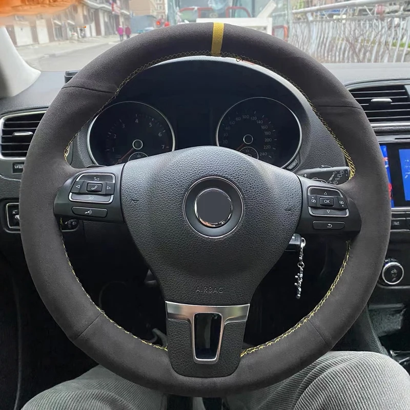 

Hand-sewn Car Steering Wheel Cover for Volkswagen Golf 6 Mk6 VW Polo Sagitar Bora Santana Jetta Mk6 Suede Braid Cover