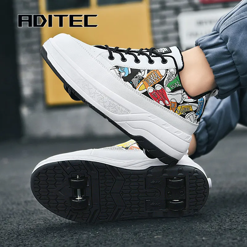 Adult Children Roller Skates Shoes Sneakers Men With Single Wheel Double Wheel Rollers Skate Shoes Tennis Shoes Walking Shoes