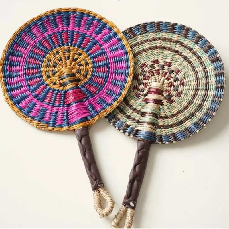Nordic Bohemian Style Hand-woven Fan Creative Seaweed Weaving Decorations Round Cooling Fan Summer Cooling Off Enjoying The Cool