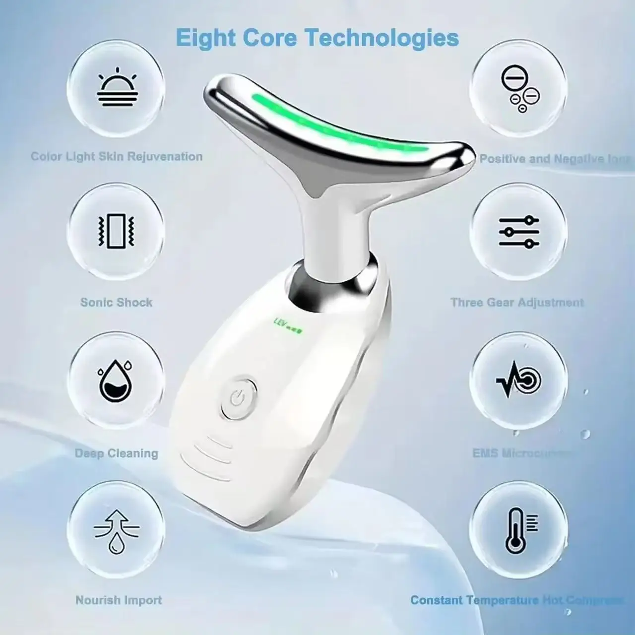 Dispositif de beauté du visage et du cou, microcourant à trois usages, Lifting du menton, Photon LED, raffermissant, rajeunissement, Anti-rides, soins pour la peau du visage