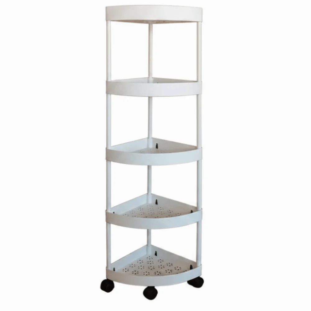 

Multi-Tier Corner Storage Rack with Wheels Detachable Tiers Bathroom Storage Rack Large Capacity Triangle