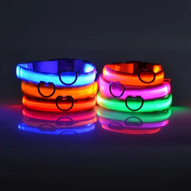 Collar luminoso de nailon para perro, anillo LED de seguridad nocturna intermitente que brilla en la oscuridad, prevención de pérdida de perro