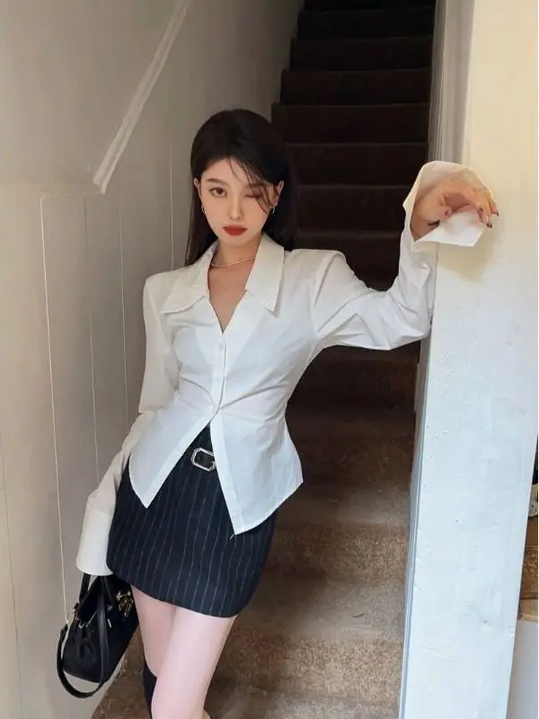 

Ele Bell Sve Chiffon Long Sve irt Women's Spring Autumn New Sle Faion Sweet Waist Cinching Top