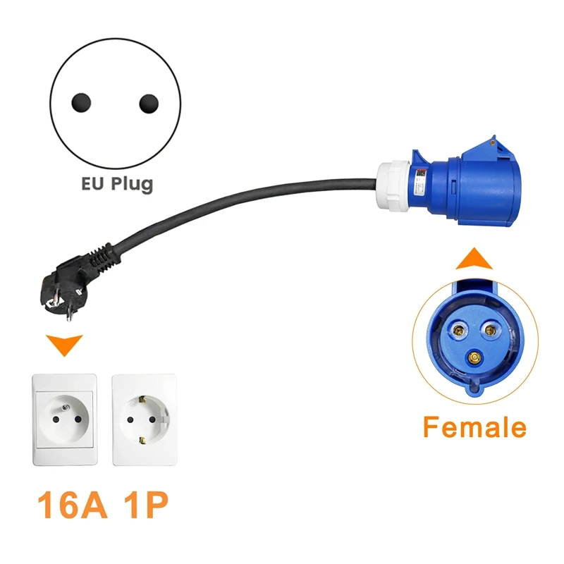 1 Piece EV Charger Female Plug 3 Pins Adapter Waterproof Connection Blue Plastic Portable Charger EU Plug