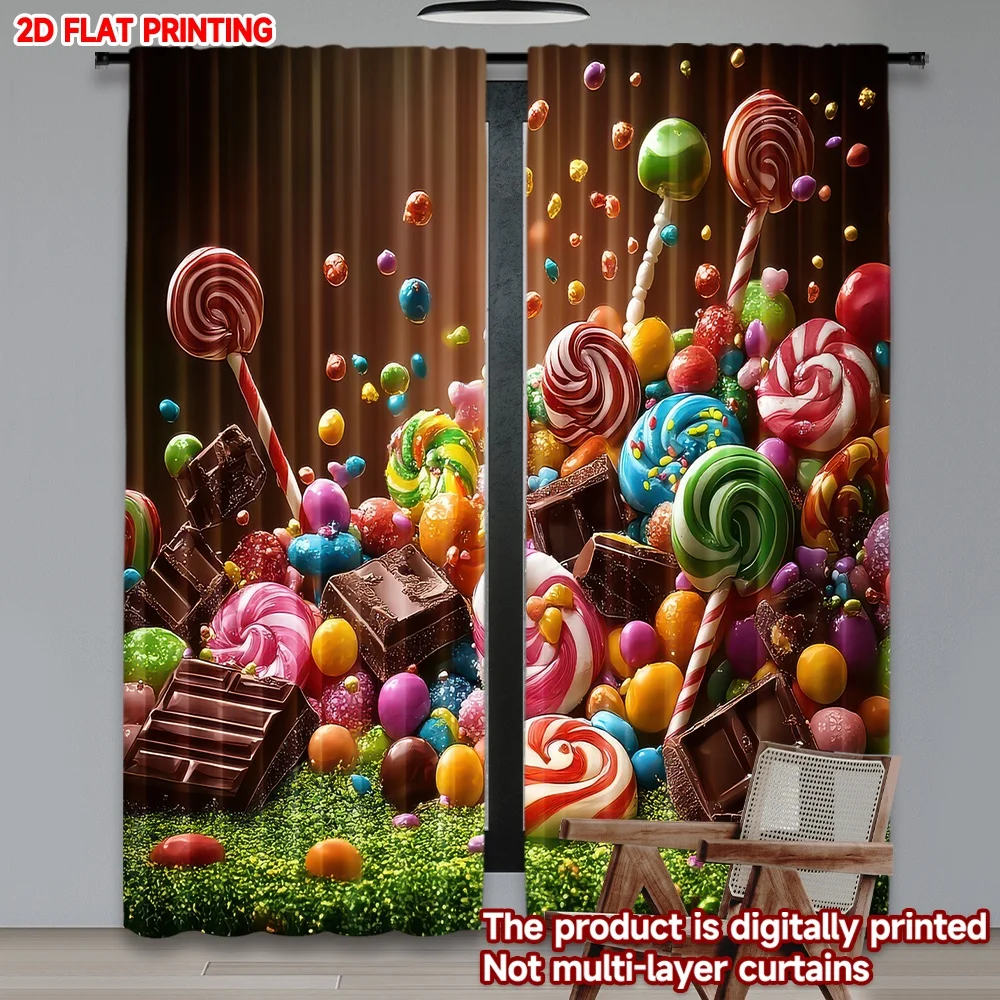 

2D flat printing 2pcs Party Window Curtains Sweet Candy Explosion Digital Printed Polyester Drapes Family Party Decoration Use