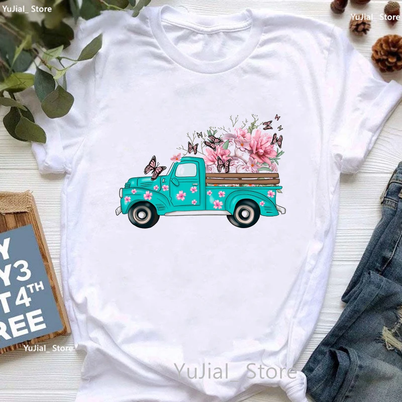 

Fashion Car Flowers Butterfly Print Tshirt Girls Merry Christmas Gift T Shirt Women'S Clothing Funny Harajuku T-Shirt Female