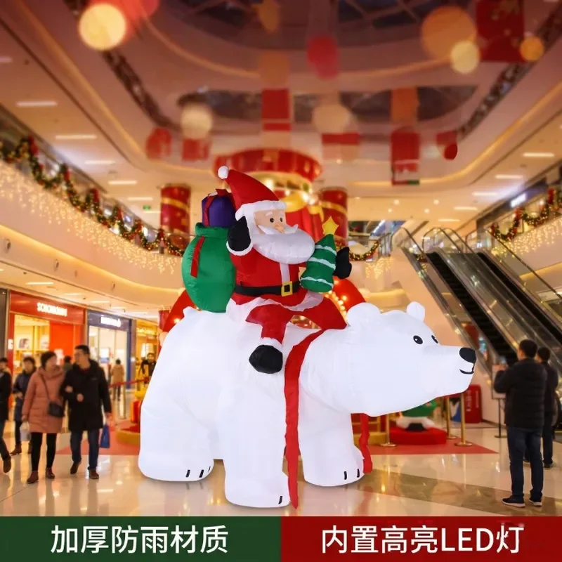2.1m Inflatable Santa Claus Riding Polar Bear LED Light Up Christmas Decoration Outdoor Garden Yard Holiday Party Ornament
