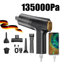 Car Vacuum Cleaner 135000PA Mini Portable Wireless Handheld Cleaning Machines Poweful Blower with Power Bank Function for Home