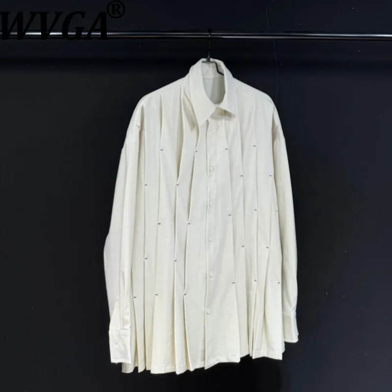 WVGA Spring Autumn New Man Tide High Street Heavy Beaded Trendy Long Sleeved Shirts Niche Chic Casual Button Tops Ins Y2K W13537