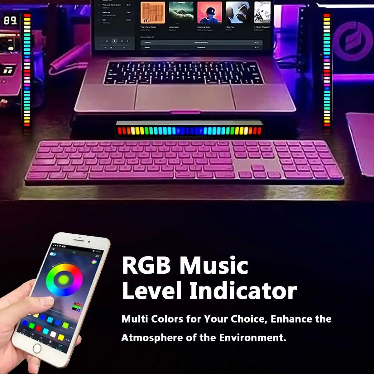 New RGB Sound-activated Rhythm Ambient Atmosphere Lamp APP Control Colorful LED Music Rhythm Night Light For Bar Car Home Decor
