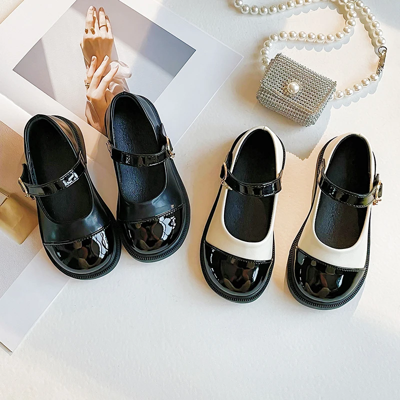 Children Mary Janes Elegant Four Seasons Soft Girl\'s Leather Shoes Black White Classic Shallow 23-37 Toddler Kids Princess Shoes