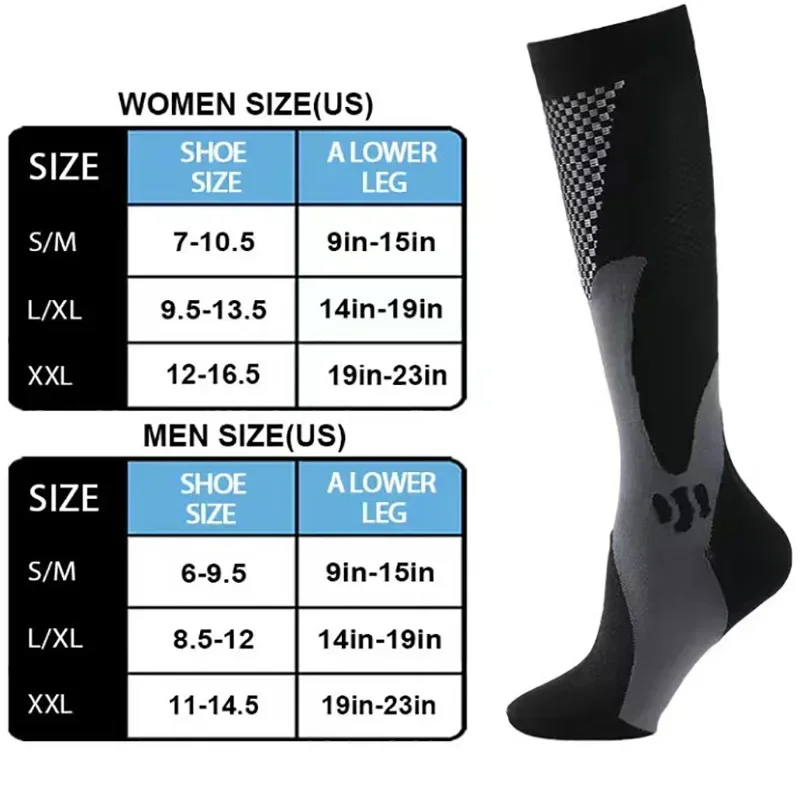 Chaussettes de sport élastiques pour hommes et femmes, bas de course, Football, escalade, cyclisme, Tennis, Compression, 20-30mmhg