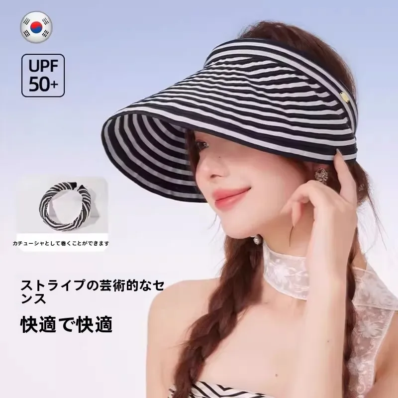 レディースつば広サンハット-upf500-uvカット-折りたたみ式-エンプトゥップ-サマーキャップ-カジュアル-チェック柄-旅行用帽子