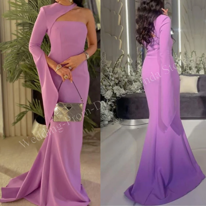 

Simple Lavender Evening Dresses for Women One Shoulder Floor-Length Mermaid Sweep Train Elegant Formal Wedding Party Prom 2023