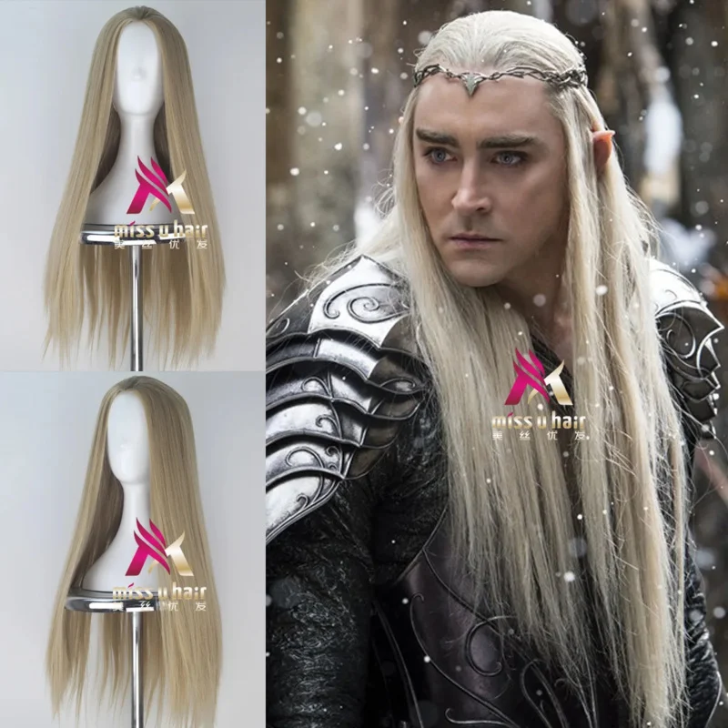 Halloween Mens Thrandoul cosplay wig king of elf long straight blonde hair Elf King Lee Pace golden wig costumes