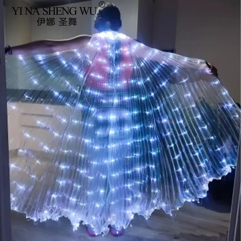 Adult LED Glowing Wings Colorful Dance Props for Belly Dance Performance Costumes Gold Wings Light-Up Cloaks for Stage Performan