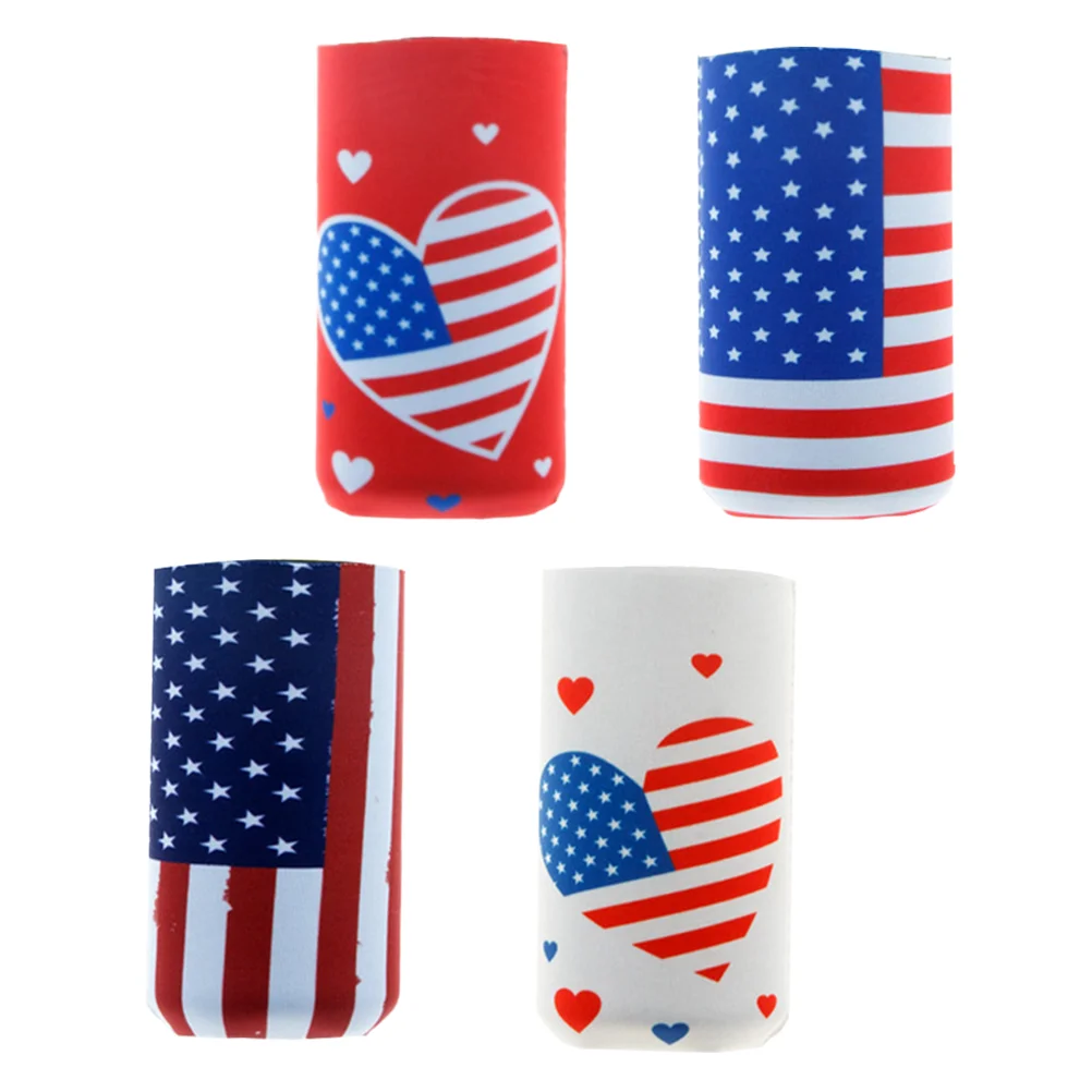 4 Pcs Beverages Independence Day Set Can Insulator Bottle Cap Cover Beer Holder Sleeve Drink Covers Insulated Miss