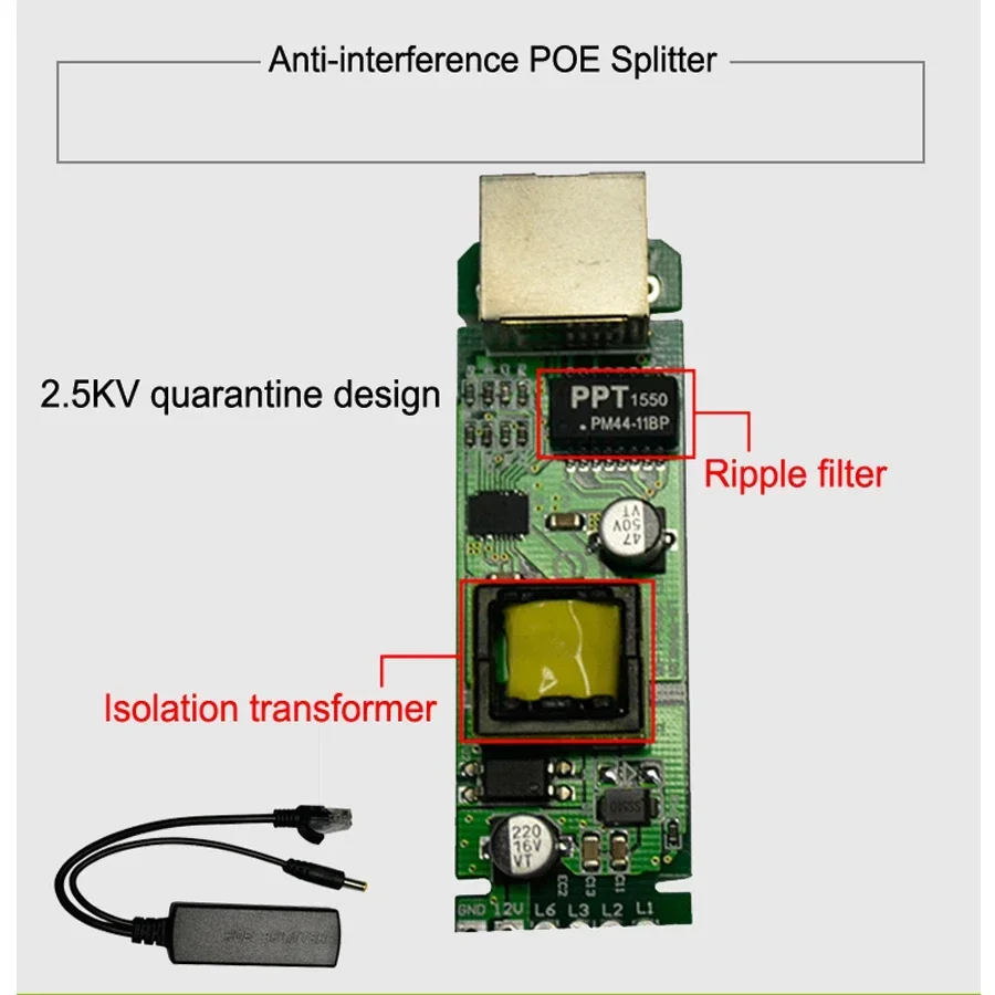 Adattatore Splitter POE attivo da 48V a 12V 15W/24W IEEE 802.3af conforme 10/100Mbps per telecamera IP di sorveglianza DC5.5 * 2.1mm