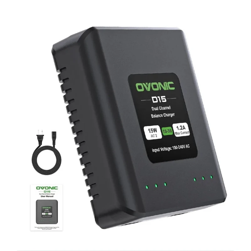 

1pcs new Ovonic D15 Dual Lipo Charger 15W 1.2A for 1S 2S 3S 3.7V-11.1V Lipo Battery, RC Balance Charger