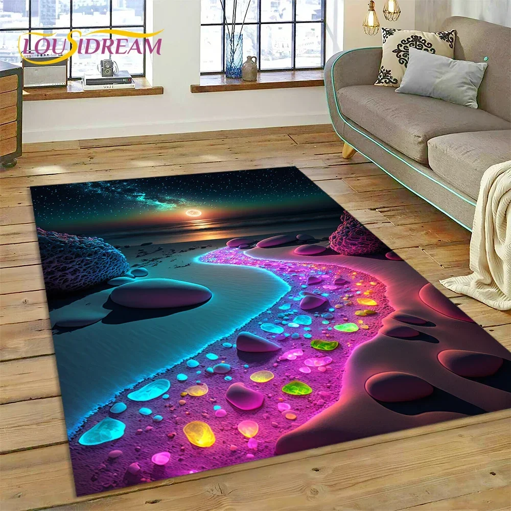 2025 New Style Colorful Pebble Rainbow Road Beach Stone Nature Carpet Rug for Living Room Bedroom Home Sofa,Non-slip Floor Mat