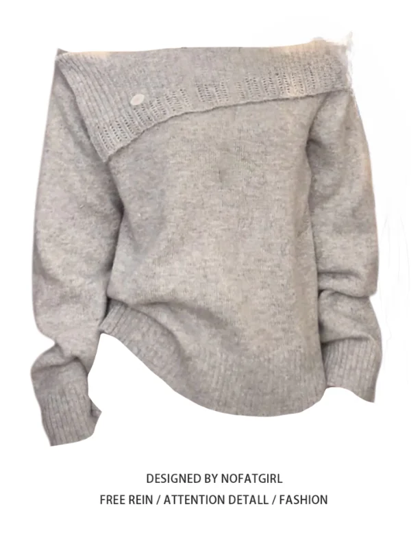 

Женский вязаный свитер большого размера с открытыми плечами и длинными рукавами, свободный крой, в корейском стиле, для повседневной носки, осенний топ, нежный, для ежедневного использования