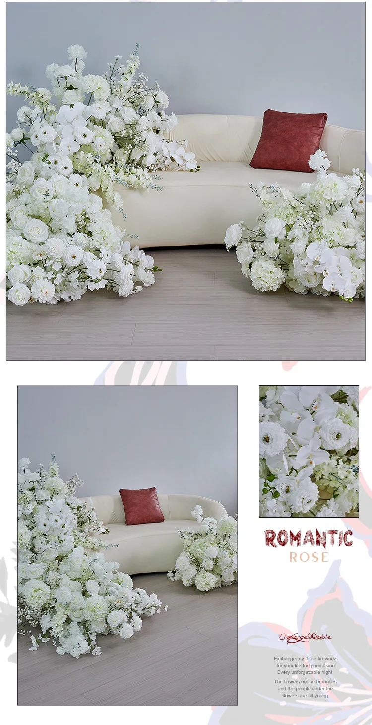 Hochzeits-Kunstblumenreihe, Blumenball, quadratischer Hornbogen, Dekoration, Schaufenster-Display, Heiratsantrag, Event, Blumenhintergrund, Kunstblumen – Detail 7