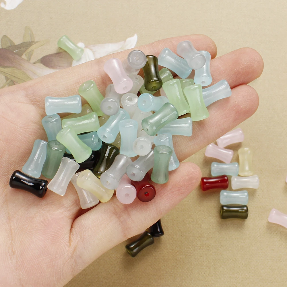 50 Stück 12x6mm Glasperlen in verschiedenen Farben, säulenförmige, röhrenförmige lose Perlen, bambusförmige Abstandshalterperlen für DIY-Schmuckherstellung, Armbänder – Detail 2