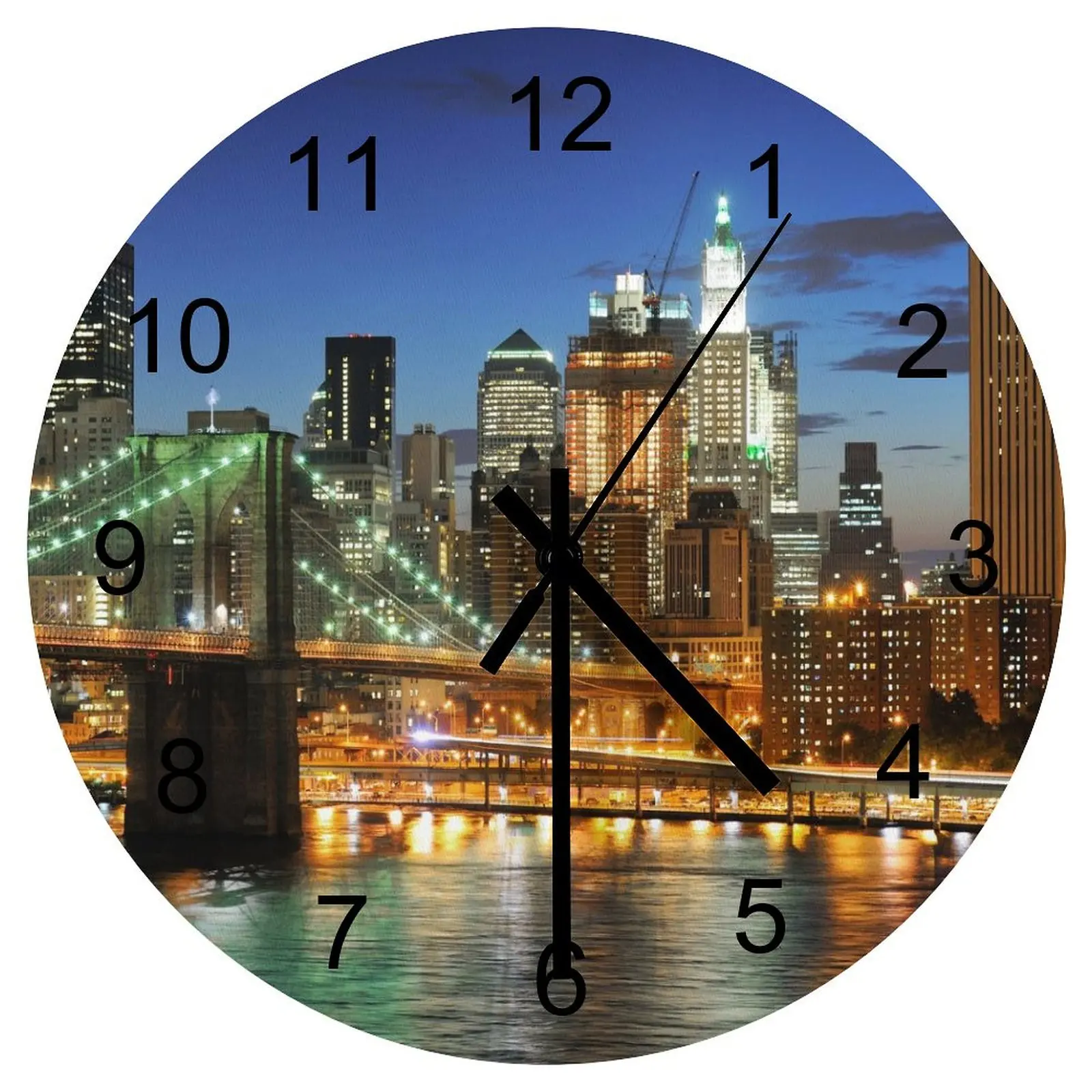 

Garage Wall Clock Night American city Clocks 12 inch Silent Wooden Round Patterned Printed Design Retro