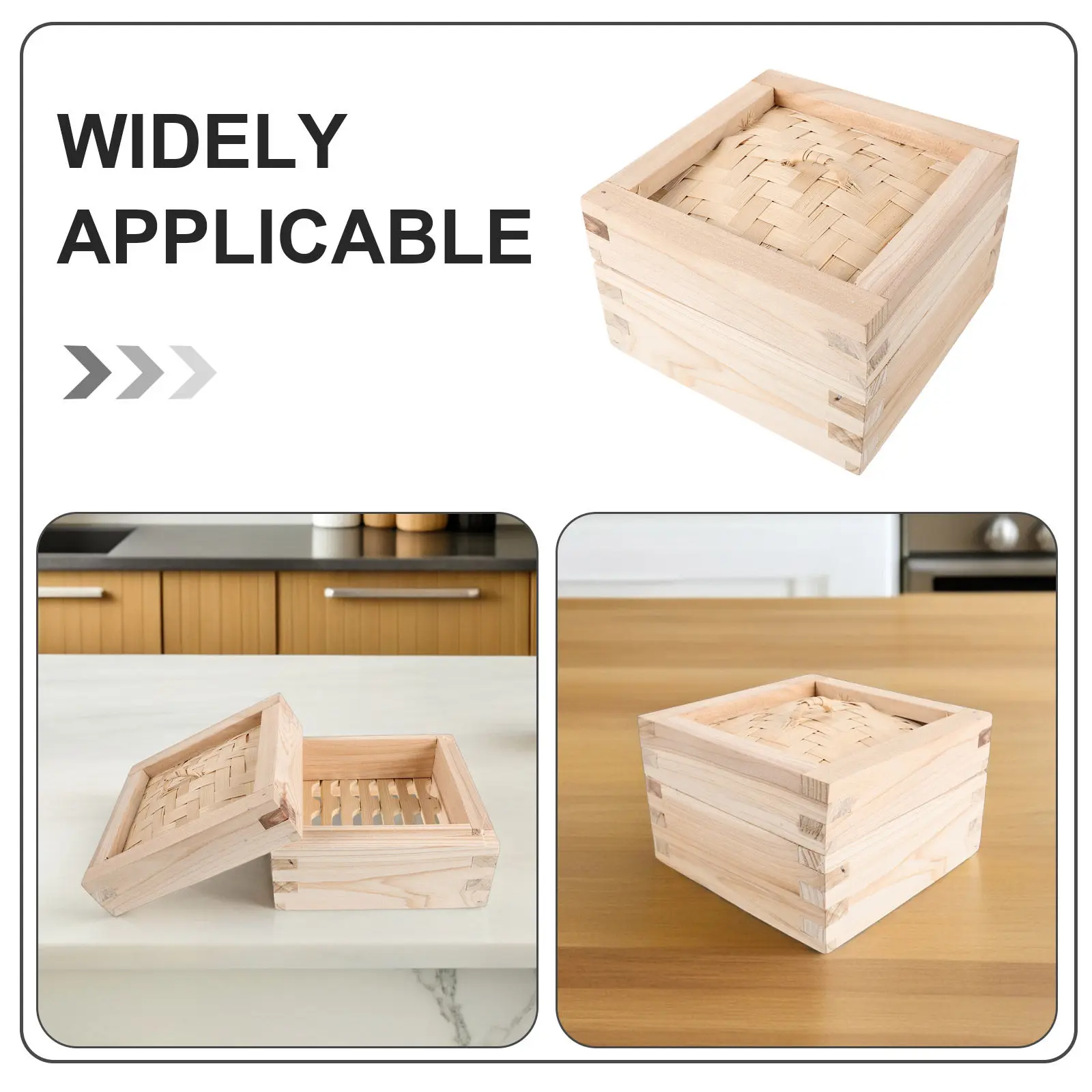 Chinese Food Steamer 15Cm Stackable Wooden Square Steamer Basket Lid Traditional Dim Sum Dumpling Bao Bun Shumai Cooker