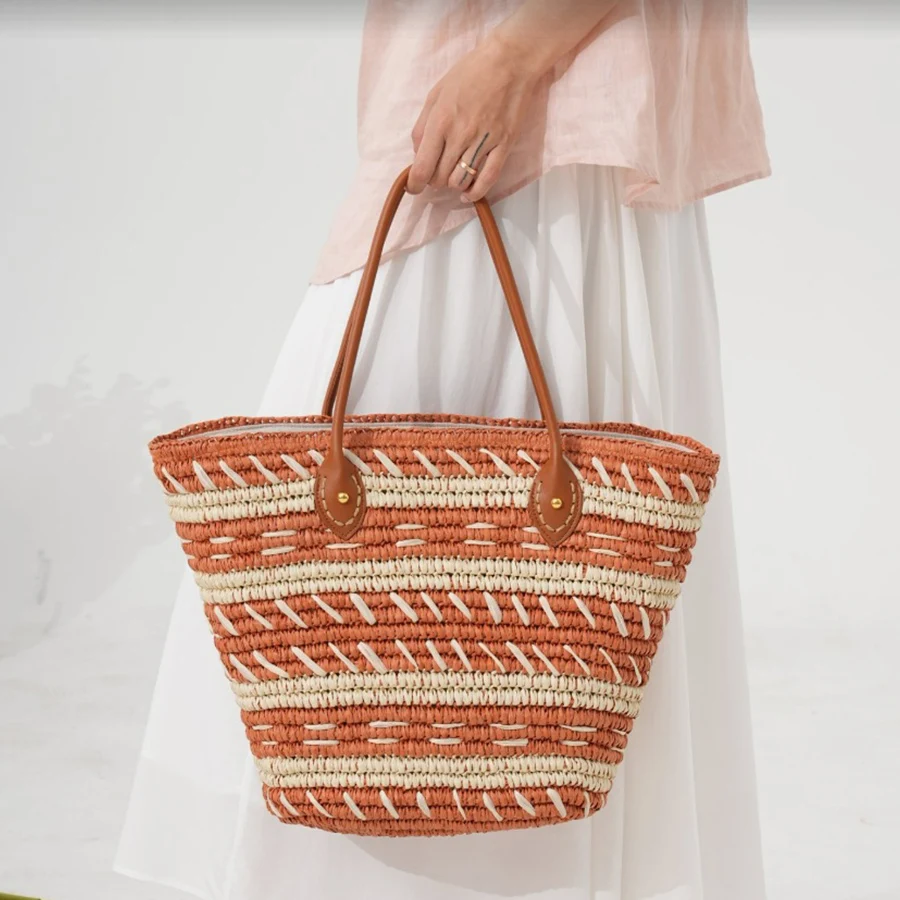 

Соломенная сумка-тоут в стиле пэчворк для женщин, большая вместительная пляжная сумка, простая городская сумка через плечо для лета