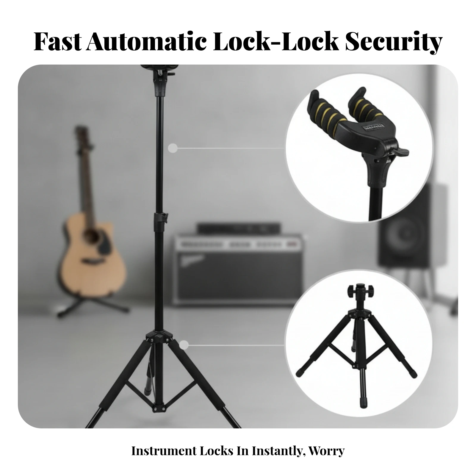 Folding Guitar Stand Foldable Tripod Guitar Stand Music Gear Padded Foam-Covered image 4