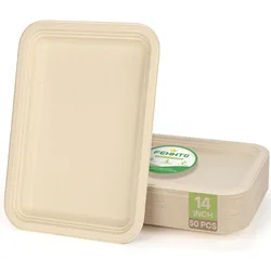 50 pcs 14 inch disposable food trays Cane Large Paper Tray For Crawfish, Lobster, BBQ Seafood, Parties and Holiday Feasts